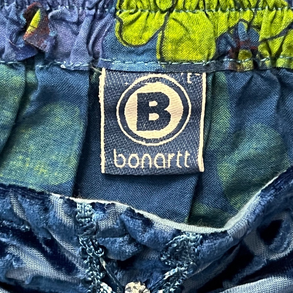 Vintage Bonartt Boho Fairy Blue Multi Floral Velvet Lace Trim Flowy Skirt M/L - Picture 7 of 8